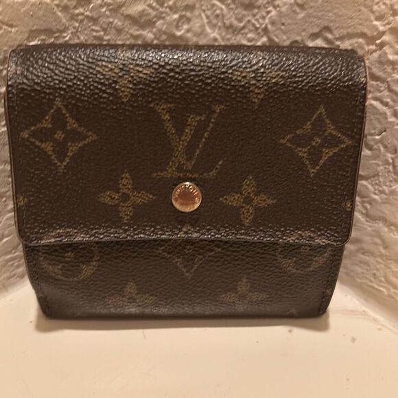 Louis Vuitton Monogram Compact Trifold Wallet Classic Brown Tan LV Logo Pattern - Picture 2 of 11